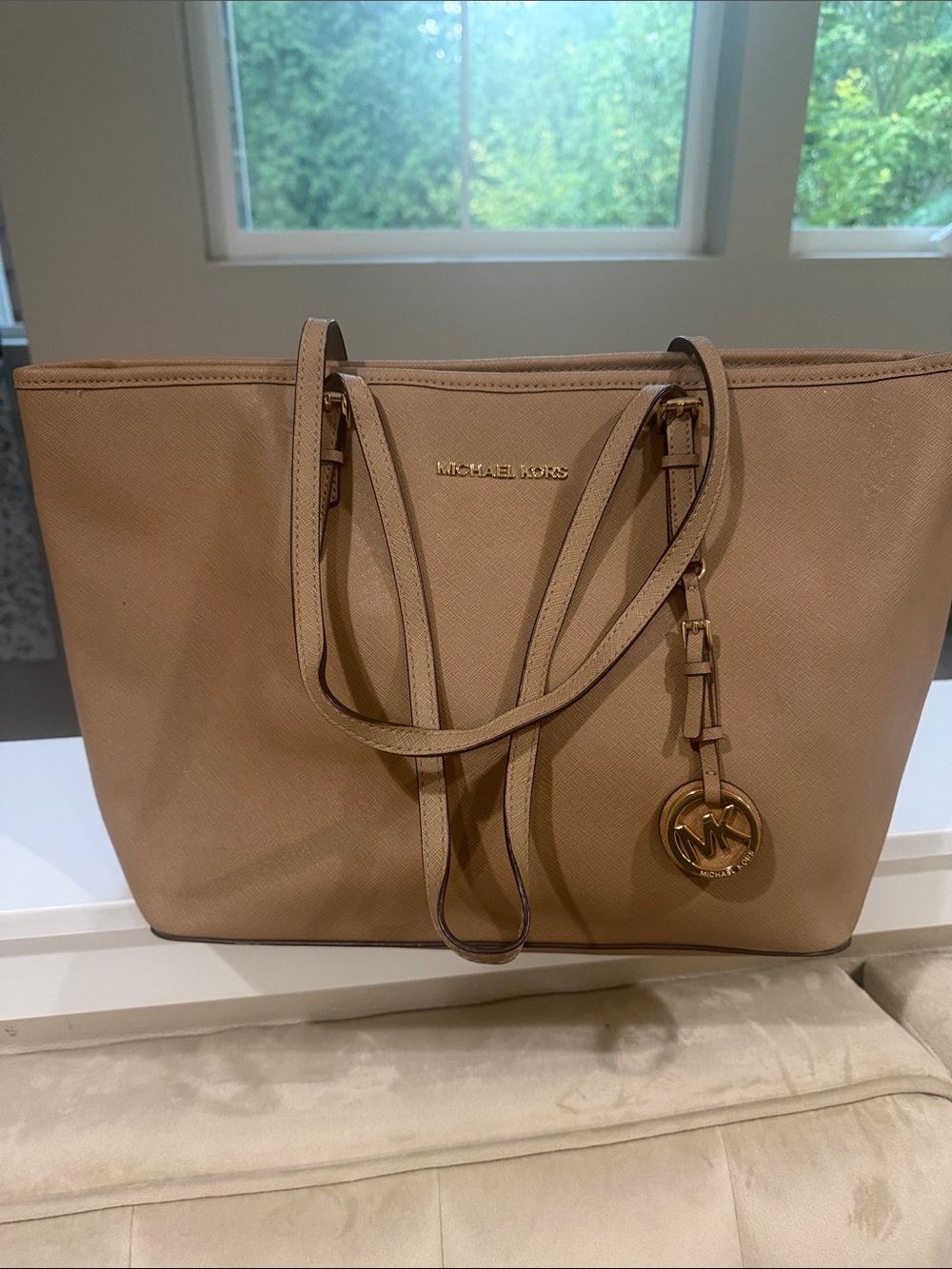 Michael Kors Saffiano Tote in Taupe